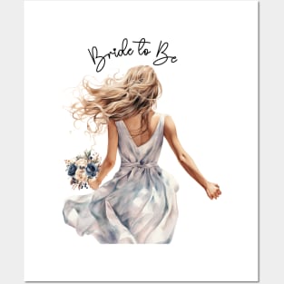 Bride To Be Beautiful Bride with Flower Bouquet Watercolor Art Posters and Art